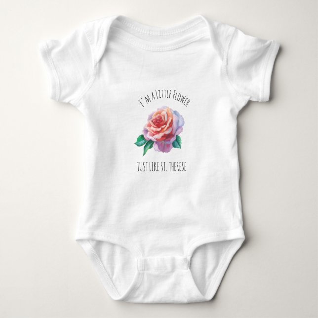 St. Therese the Little Flower Pink Rose Baby Bodysuit (Front)