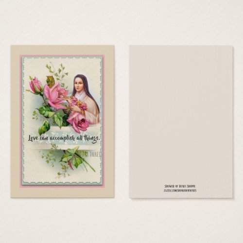 St Therese the Little Flower Pink Rose Holy Card