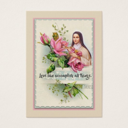 St. Therese the Little Flower Pink Rose Holy Card (Front)