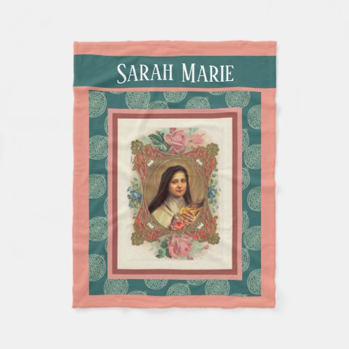 St Therese the Little Flower Pink Roses Crucifix Fleece Blanket