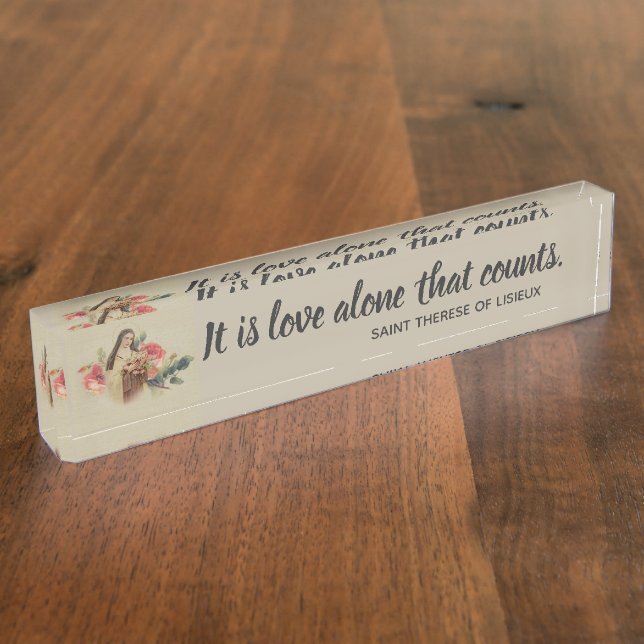 St. Therese the Little Flower Pink Roses Desk Name Plate (Side)