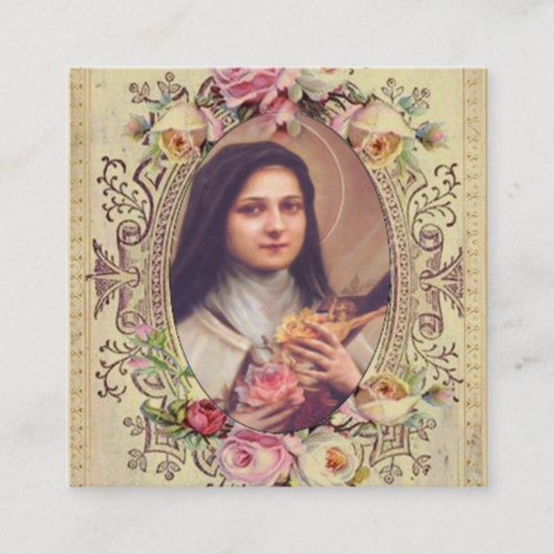 St Therese the Little Flower Pink Roses Novena Square Business Card