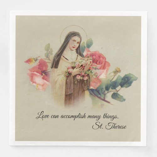 St Therese the Little Flower Pink Roses Paper Dinner Napkins