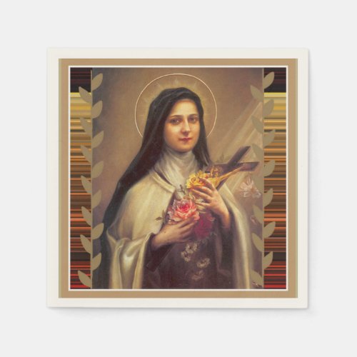 St Therese the Little Flower Pink Roses Paper Napkins