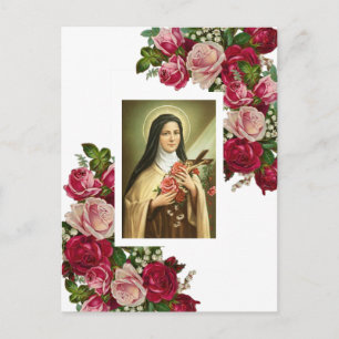 St. Therese the Little Flower Pink Roses Postcard