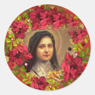 St. Therese the Little Flower poinsettia Classic Round Sticker