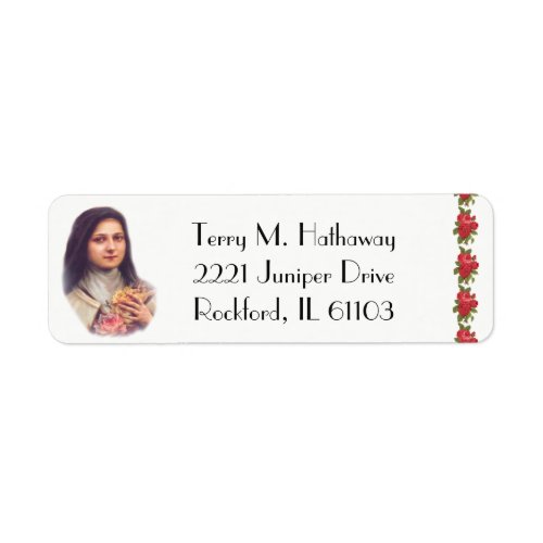 St Therese the Little Flower Red Roses Label