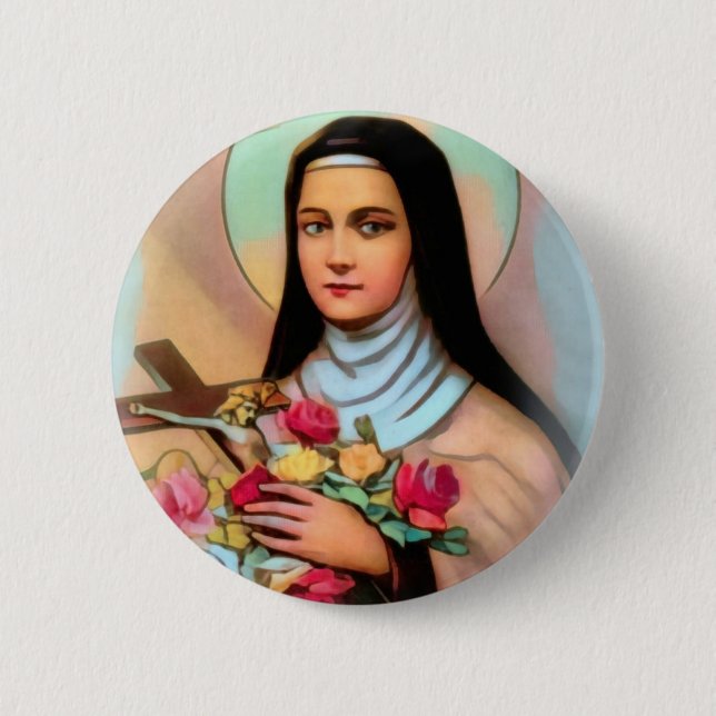 St. Therese the Little Flower Roses Crucifix Button (Front)