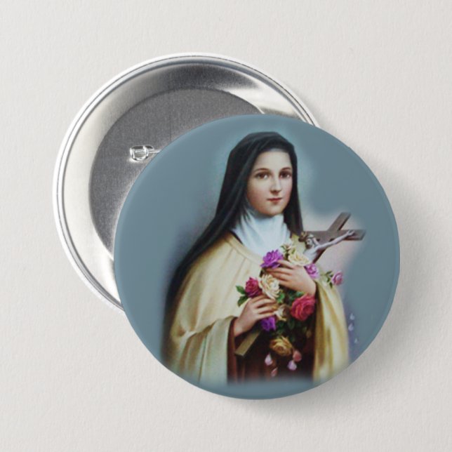 St. Therese the Little Flower Roses Crucifix Button (Front & Back)