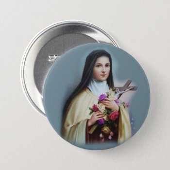St. Therese The Little Flower Roses Crucifix Button by ShowerOfRoses at Zazzle