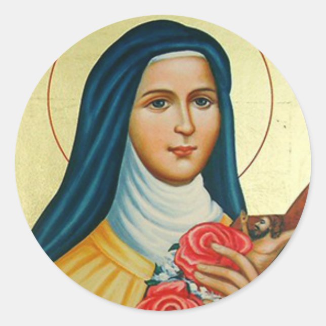 St. Therese the Little Flower Roses Crucifix Classic Round Sticker (Front)