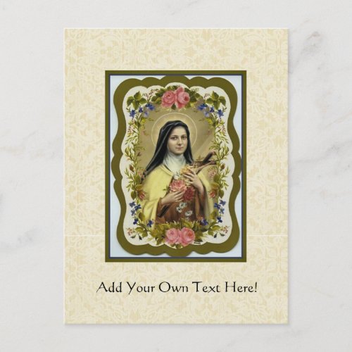 St Therese the Little Flower Roses Crucifix Heart Postcard