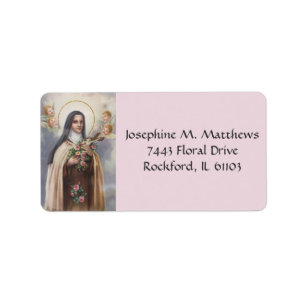 St. Therese the Little Flower Roses Crucifix Label