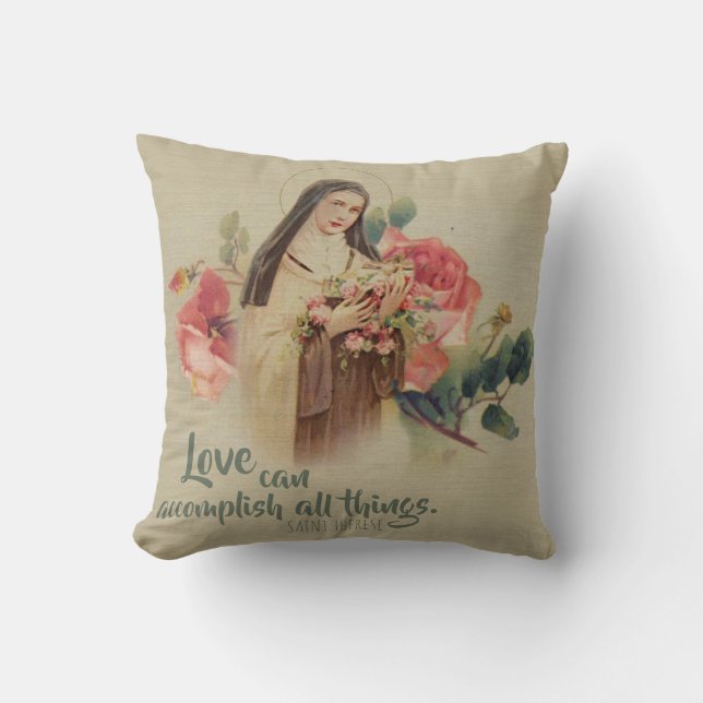 St. Therese the Little Flower Roses Crucifix Throw Pillow (Front)