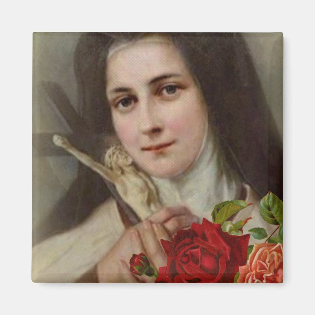 St. Therese the Little Flower Vintage Roses Magnet (Front)