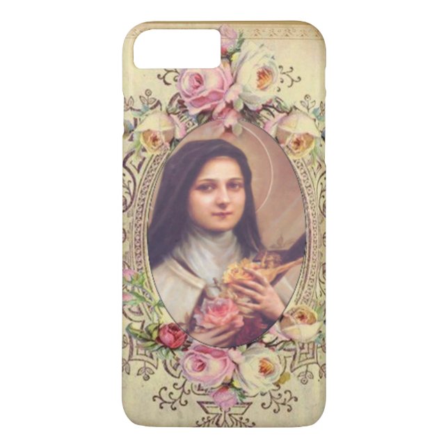 St. Therese the Little Flower w/pink white roses Case-Mate iPhone Case (Back)