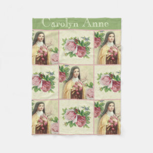 St. Therese the Little Flower w/red & pink roses Fleece Blanket