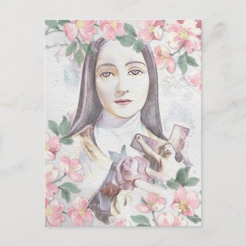 St Therese the Little Flower Watercolor Vintage  Postcard