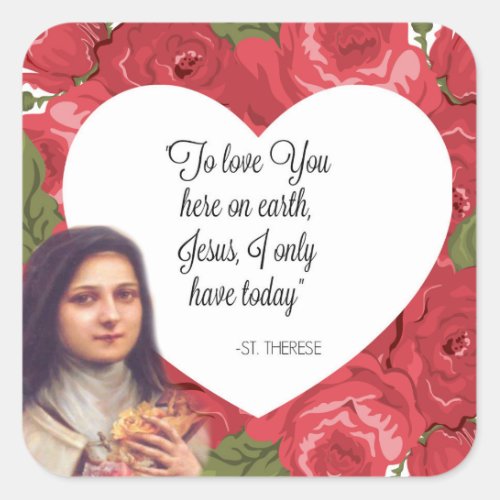 St Therese Vintage Victorian Red Roses Square Sticker