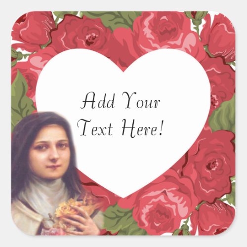 St Therese Vintage Victorian Red Roses Square Sticker