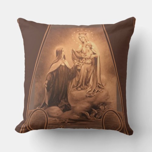 St Therese Virgin Mary Jesus Roses Throw Pillow