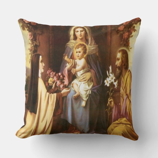 St. Therese, Virgin Mary, St. Joseph, Baby Jesus, Throw Pillow (Front)