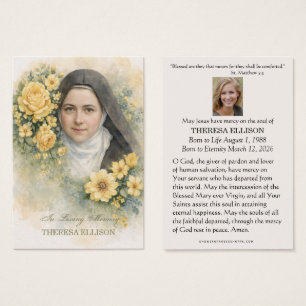 St. Therese Yellow Floral Funeral Prayer Memorial