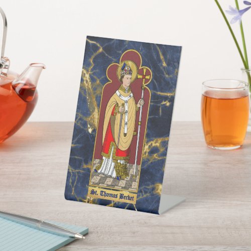 St Thomas Becket with Sword M 033 Colorized Pedestal Sign