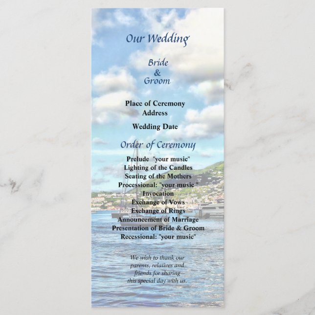 St Thomas Boats in Harbor Wedding Program (Front)