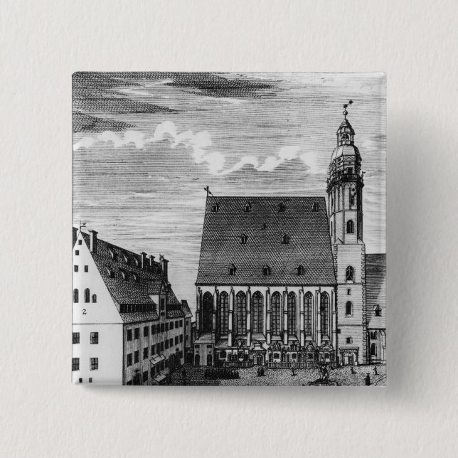 St. Thomas Church and School in Leipzig, 1723 Pinback Button (Front)
