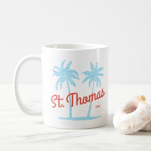 St Thomas Island USVI Vintage Type Blue Palms Coffee Mug