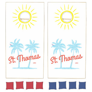 St. Thomas Island USVI Vintage Type Blue Palms Cornhole Set