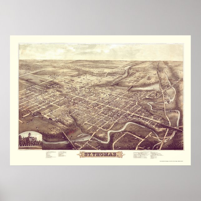 St. Thomas, ON, Canada Panoramic Map - 1896 Poster (Front)