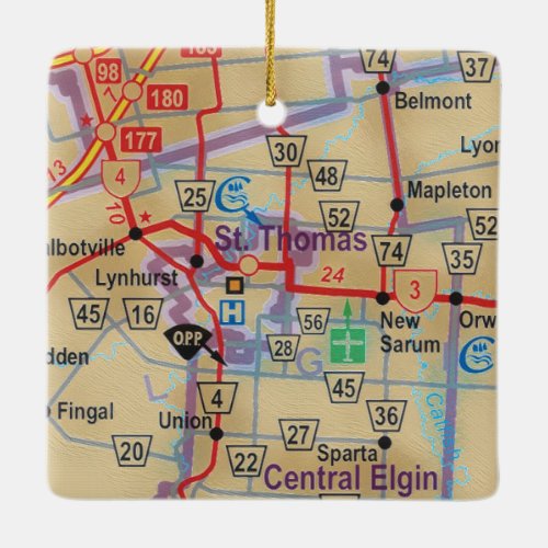 St Thomas Ontario Map Ceramic Ornament