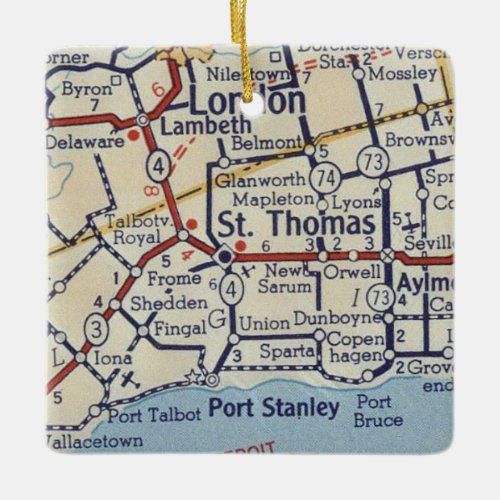 St Thomas Ontario Vintage Map Ceramic Ornament