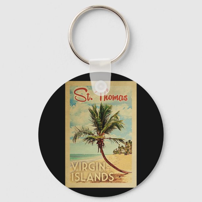 St Thomas Palm Tree Vintage Travel Keychain (Front)