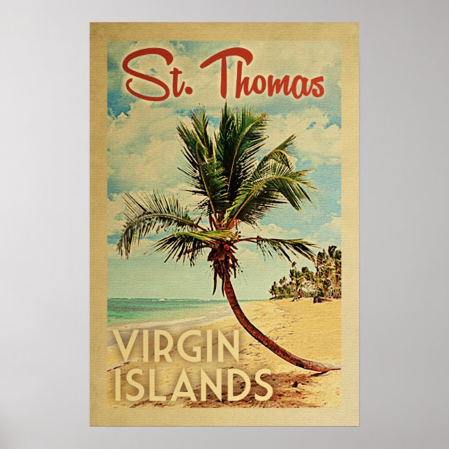 St Thomas Palm Tree Vintage Travel Poster (Front)