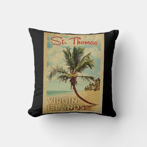 St Thomas Palm Tree Vintage Travel Throw Pillow