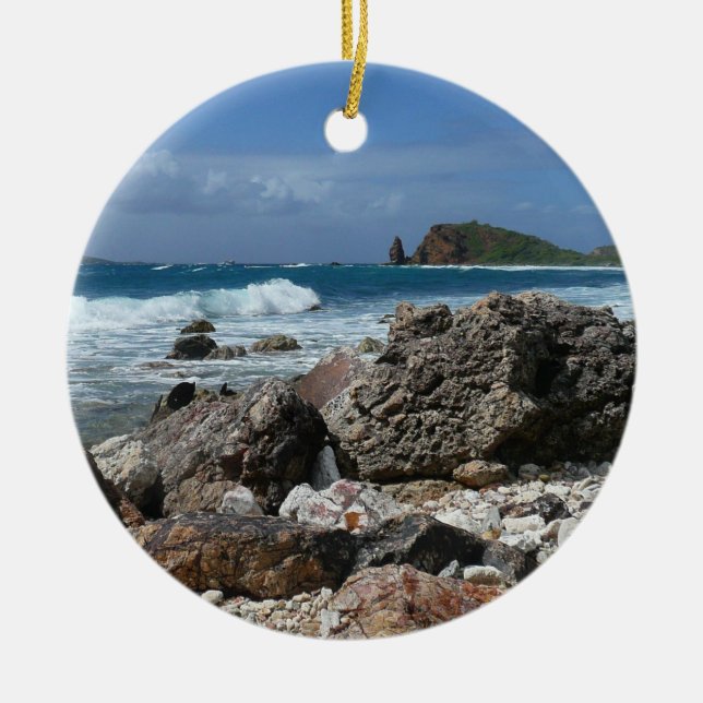 St. Thomas Rocky Beach Ceramic Ornament (Front)