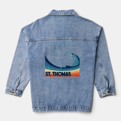 St Thomas USVI Retro Surf Sailing  Fishing Vacati Denim Jacket
