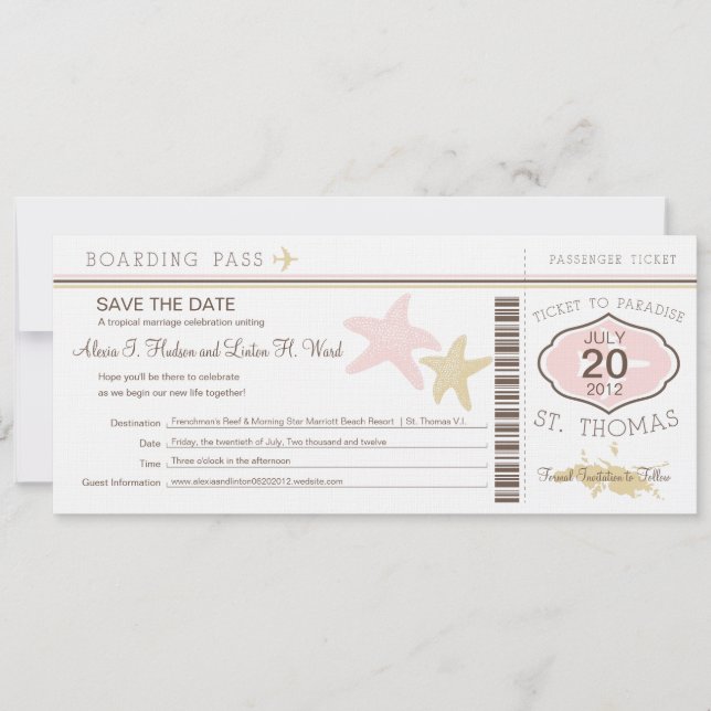 St. Thomas Wedding Boarding Pass Save The Date (Front)