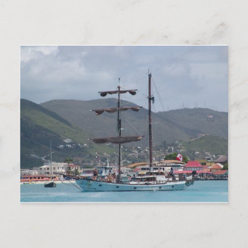 St Thomas with tall Sail Boat looks like pirate Postcard