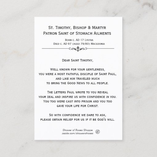 St. Timothy Bishop Martyr Prayer Holy Card 