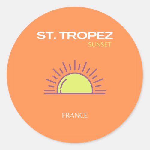 St Tropez France Sunset Travel Art Orange Classic Round Sticker