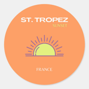 St Tropez, France, Sunset, Travel Art, Orange Classic Round Sticker