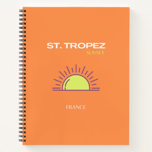 St Tropez France Sunset Travel Art Orange Notebook