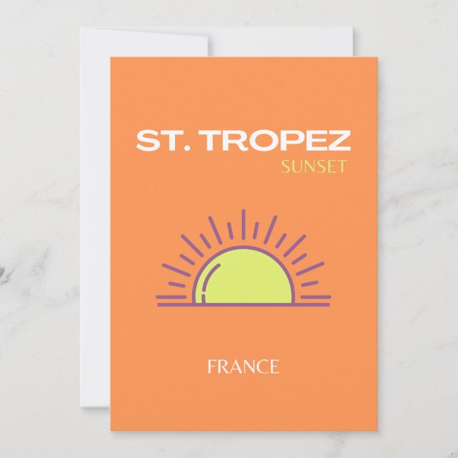 St Tropez, France, Sunset, Travel Art, Orange Thank You Card (Front)