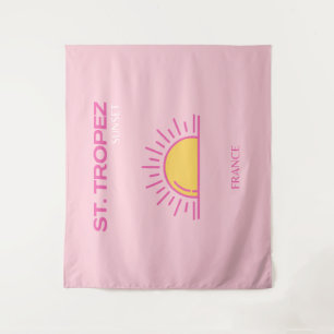 St Tropez, France, Sunset, Travel Art, Pink Tapestry