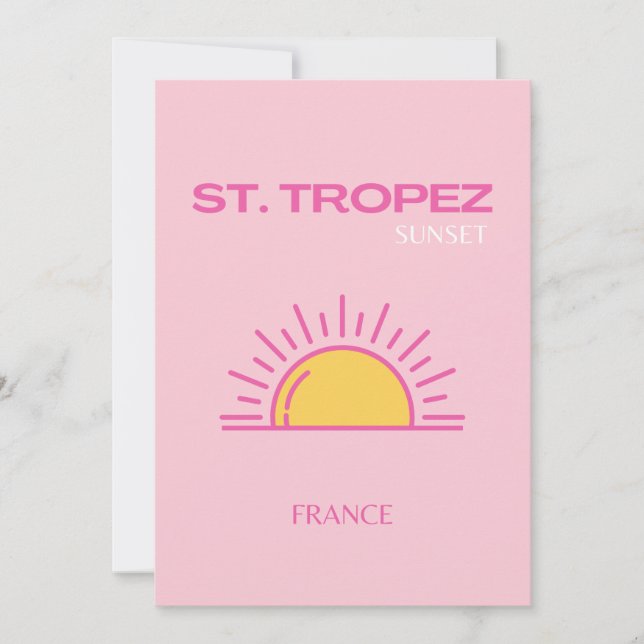 St Tropez, France, Sunset, Travel Art, Pink Thank You Card (Front)