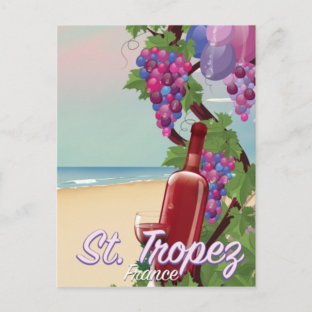 st. tropez France wine travel poster Postcard (Front)